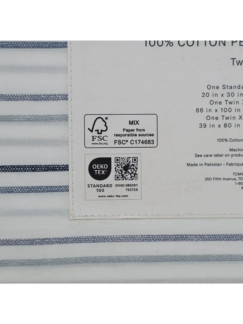 Tommy Hilfiger 100% Cotton Percale Sheet Set Twin XL Seaport Stripe Blue & White